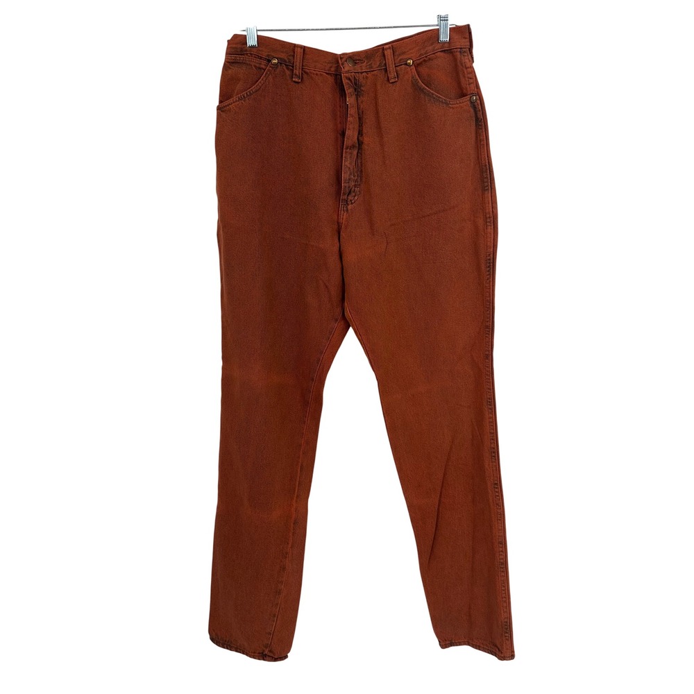 Vintage Wrangler 14MWLOB Rust Orange Acid Wash High Rise Tapered Jeans 16 x 34